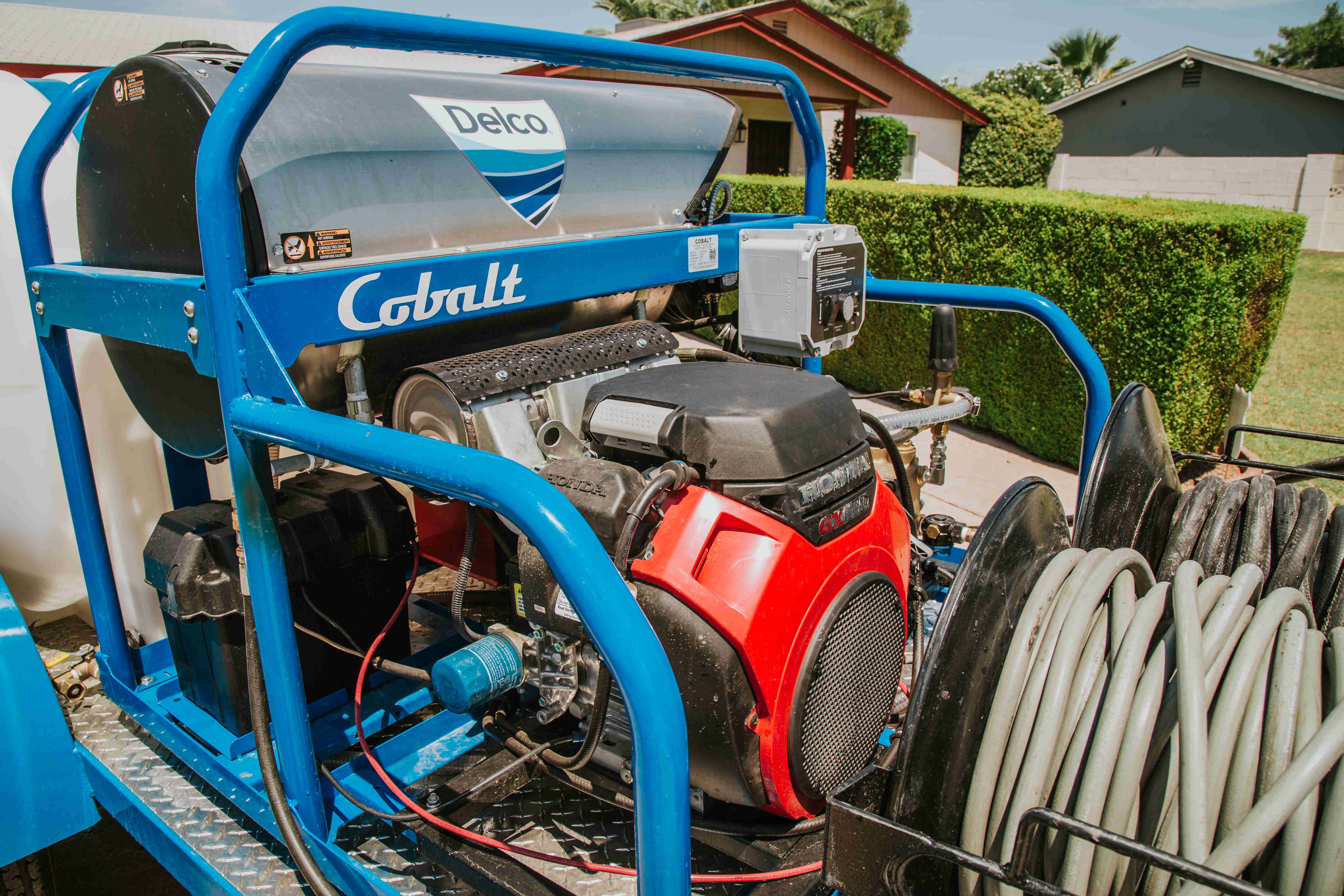 Professional Delco power washing trailer with equipment ready for residential and commercial cleaning services in Scottsdale, AZ